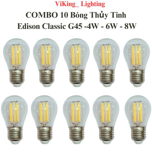 COMBO 10 Bóng đèn Led Thủy Tinh Giả Sợi Đốt Edison Classic G45 4W 6W 8W Vàng Nắng 3000k Trang trí Chiếu Sáng Decor