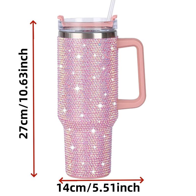 Product Introduction of Glitter Rhinestones Vacuum Flask, 1 Count 40oz Large Capacity Stainless Steel Insulated Cup, Portable Drinking Cup for Home Office School 1