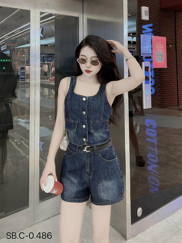  Set áo bò sát nách + quần đùi bò hàng Quảng Châu loại 1 Nữ Women Top 