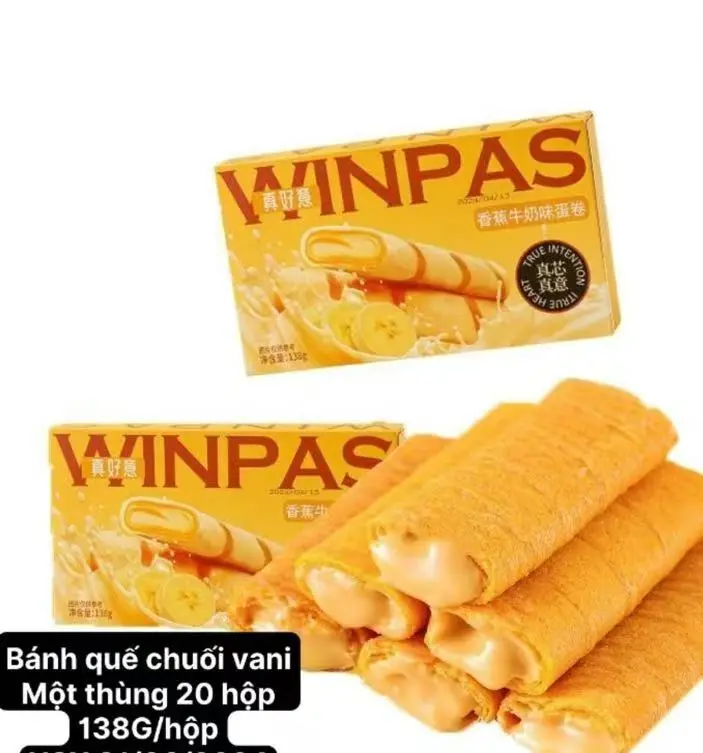 BÁNH TRỨNG WINPAS NHÂN SỐT 5 VỊ (Chuối, Sôcôla, Sầu Riêng Thái, Dừa Đá Bào) - Bánh Giòn Tan, Hộp Đa Vị Tiện Lợi, Đồ Ăn Vặt Livestream Bán Chạy 0