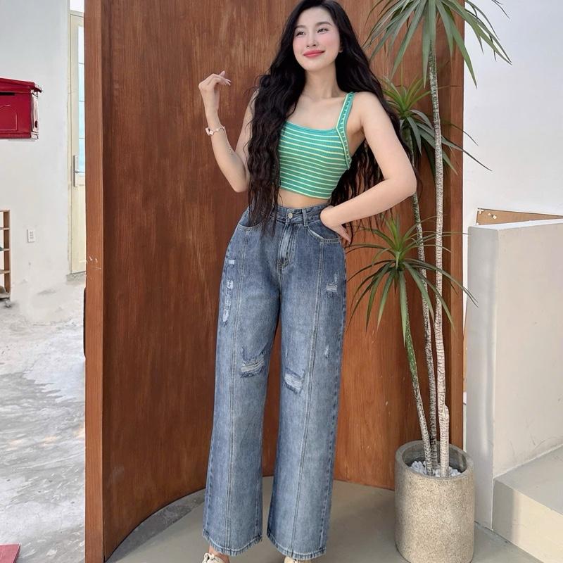 [cotton-A15] Quần Jeans Nữ Ống Rộng 30cm có Rách Cotton nhà RU BY Women Pants Ong unisex quần jean bò Denim 3