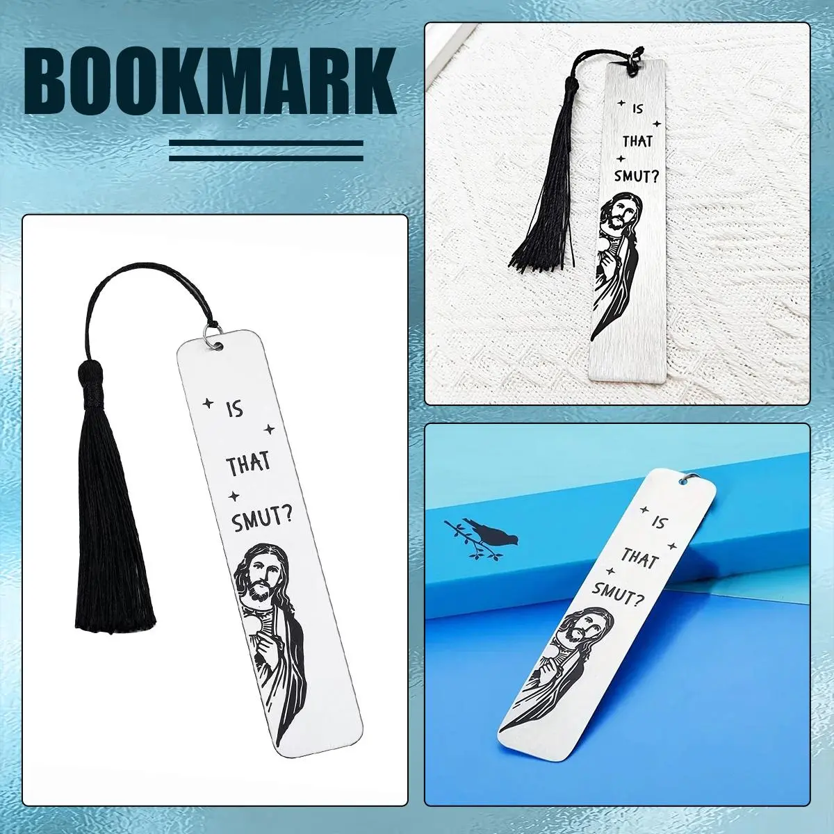 Stainless Steel Bookmarks with Tassels Peeking Jesus Metal Bookmarks for Bookworms Readers Book Club Gifts