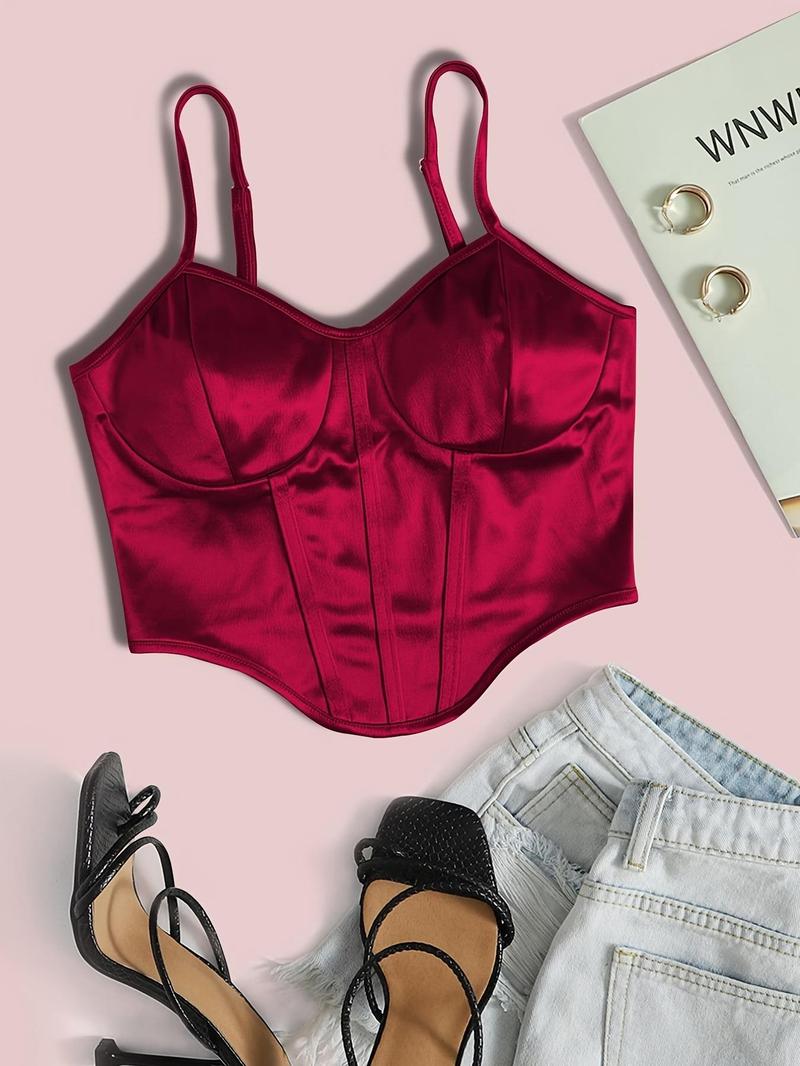 Product Introduction of Women's Satin Bustier Corset Crop Cami Top, Adjustable Strap Asymmetrical Camisole, Holiday Party Summer Tops for Women Valentine's Day, gift 5