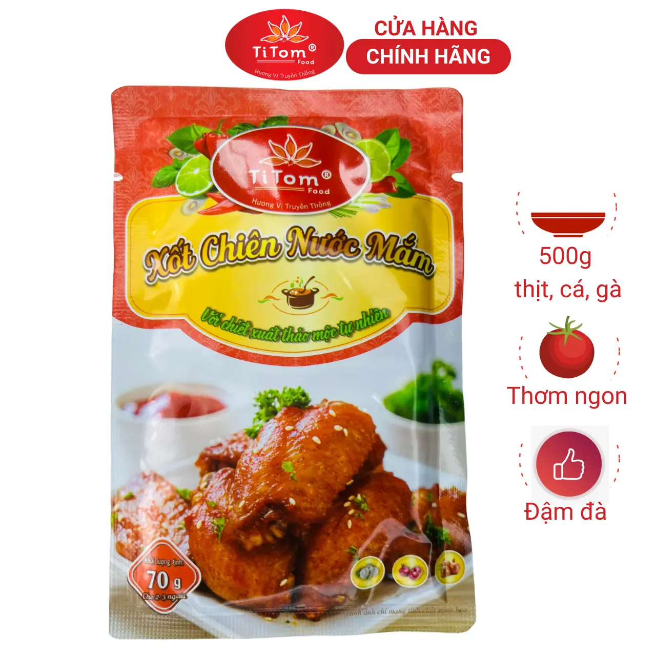 Xốt chiên nước mắm cá, thịt, gà Titom gói 70g - công thức truyền thống, hương vị đậm đà