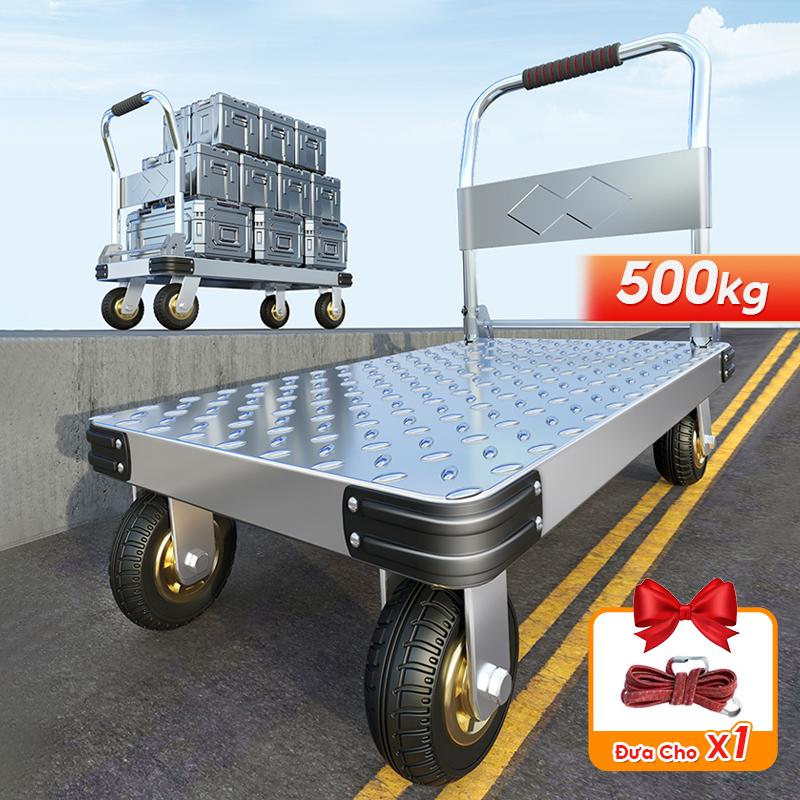 Xe Đẩy Hàng, Xe Kéo Hàng, dụng cụ vận chuyển, Thép Bánh xe chống ồn Tải Trọng 500kg Gấp Gọn Tiện Lợi 4 bánh xe, dễ dàng đi lên dốc và rẽ.