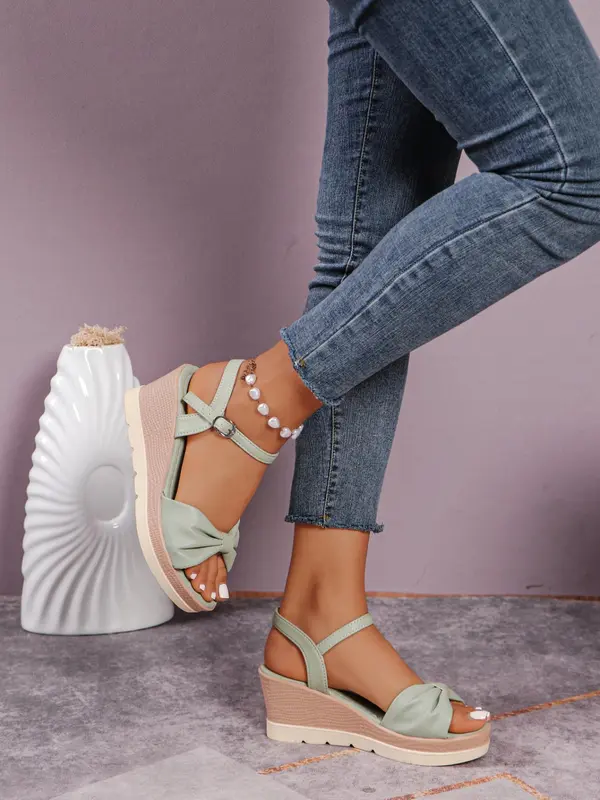 Women's Fashionable Plain Color Wedge Sandals, Casual Comfortable Platform Sandals for Summer, Female All-match Round Toe Shoes for Daily Wear, Girl 6