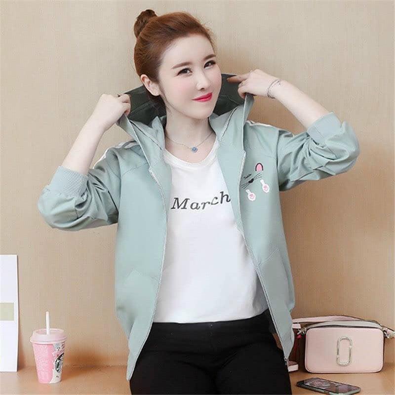 Product Introduction of Áo khoác dù 2 lớp - có nón phối tai nhỏ - chống nắng - In chữ đơn giản Nữ Women Jacket Top Jean 13