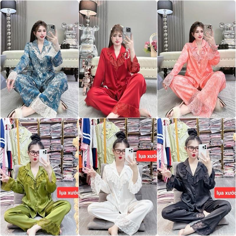 Đồ bộ pijama lụa xước/ lụa latin  Nhung Quần Ngủphối ren tiểu thư nhiều mẫu, size 40-60kg Nữ Women Voan Áo Voi