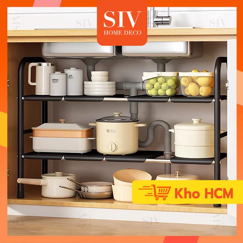 SIV Kệ Gầm Bếp Để Xoong Nồi Chảo Dưới Gầm Bồn Rửa, Kệ Để Đồ Nhà Bếp Đa Năng Tiện Lợi Khung Inox Kitchen