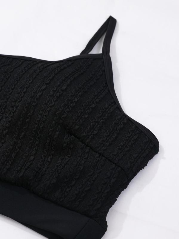 Plus Size Summer Textured Bikini Set, Casual Comfy Swim Top & High Waist Swim Bottom Swimsuit Set, Bathing Suits 2024 for Women, Women's Swimwear for Summer 3