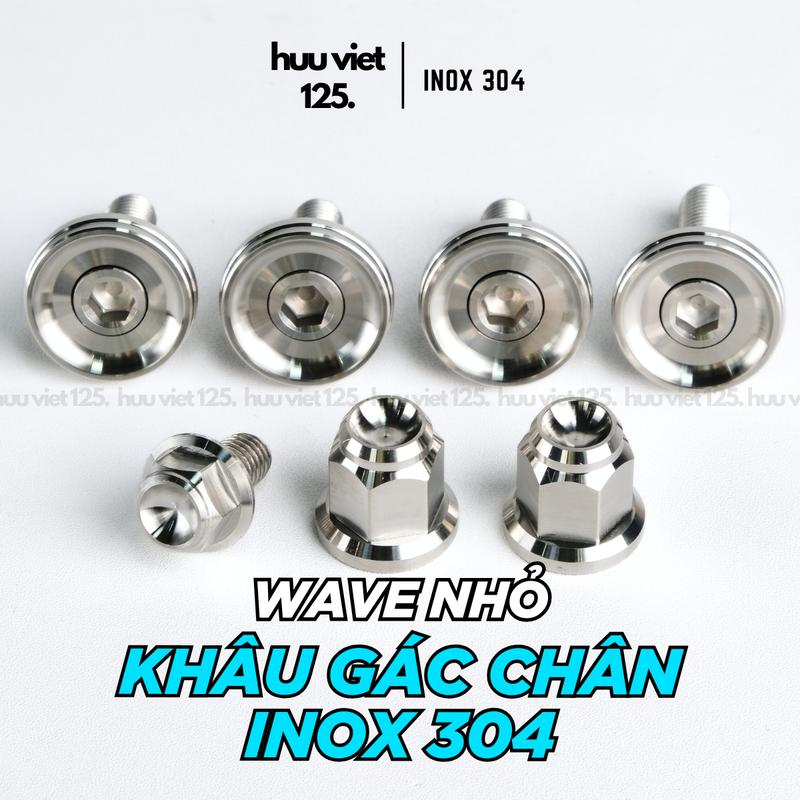 Bộ khâu ốc gác chân Inox 304 CNC đẹp, lắp như zin cho xe Wave Alpha 100, Wave ZX, Wave 110 thái (Wave nhỏ).