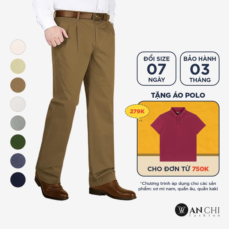 Quần kaki thô nam trung niên ANCHI màu nâu ống suông dày dặn - B4ACKK2022THO