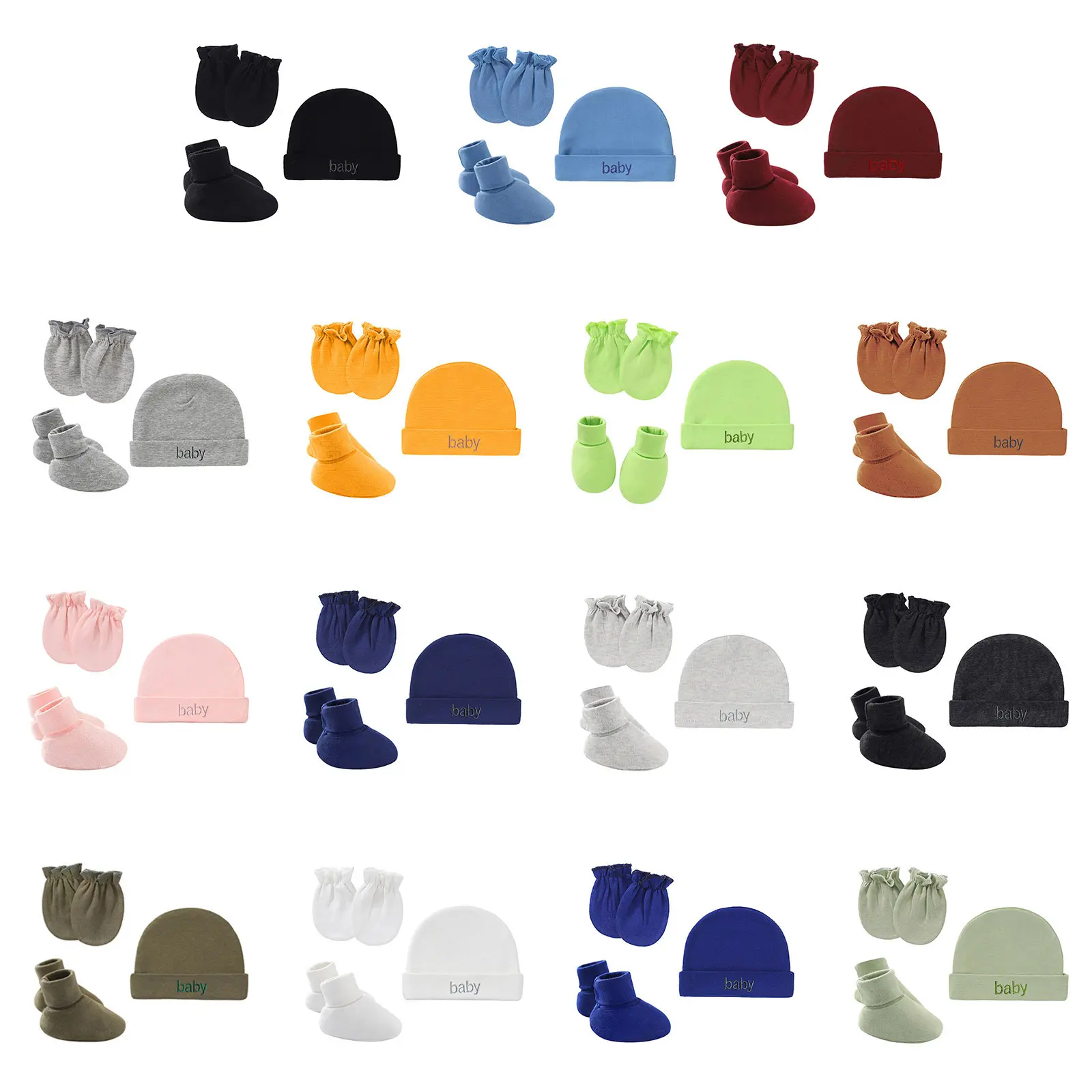 Baby Newborn Cotton Hat Gloves Foot Cover Set Newborn Single Layer Kit for Baby Girls Boys Birth Keeping Warm Clothes