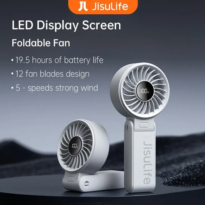 Original Product JISULIFE Portable Folding Mini Fan 5000mAh 5 Gears Adjustable USB Rechargeable Small Handheld Mobile Charging