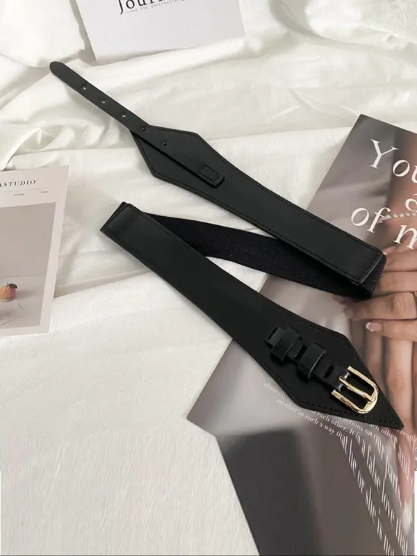 Women's Solid Color Pu Buckle Belt, 1 Count Fashionable Belt for Daily Wear, Casual Waistband for Jeans Trousers 2