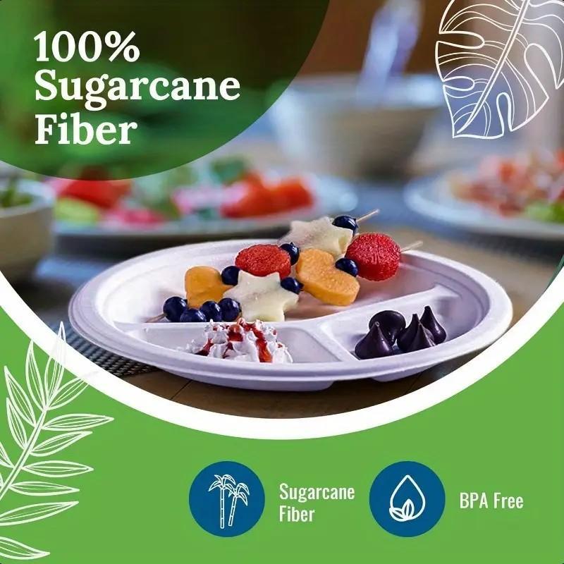 9 Inch Disposable Paper Plate, 100pcs/set 3 Compartment Disposable Paper Plate, Disposable Tableware for Party, Picnic, Camping 5