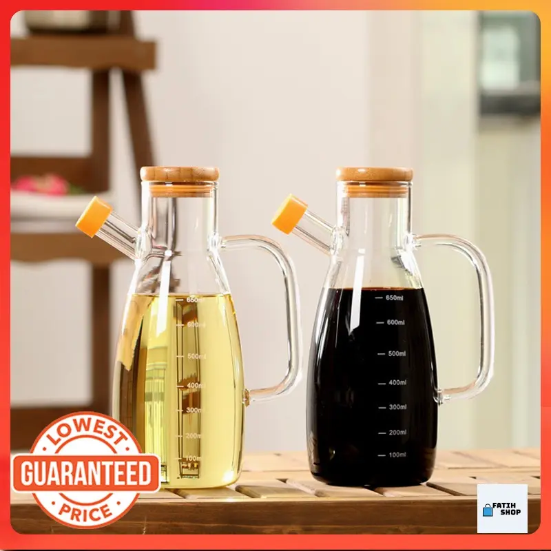 Botol Balang Minyak Kaca Buluh, Kapasiti 1000ML, Penyusun Penyimpanan Borosilikat Dispenser Minyak Masak, Resin Dengan Pemegang bekas simpan minyak terpakai penapis minyak penapis  minyak stainless steel Tidak Boleh Pecah Oil Dispensers Kitchenware