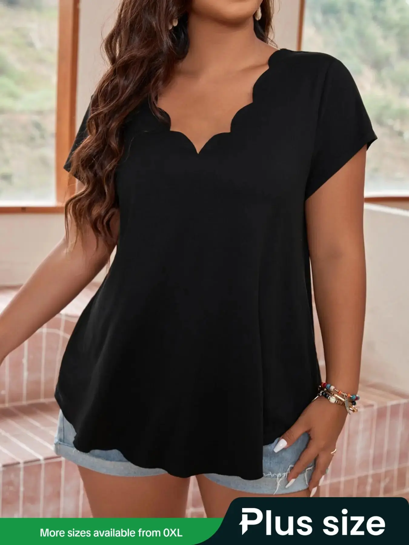 【Plus Size】 Solid Color Tee, Casual Short Sleeve V Neck T-shirt for Summer, Women's Plus Clothing for Daily Wear