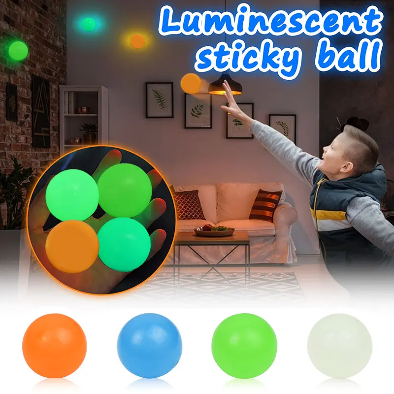 4.5cm Luminous Balls High Bounce Glowing Stress Ball Sticky Wall Home Party Decoration Kids Gift Anxiety Toy Glow In The Dark
