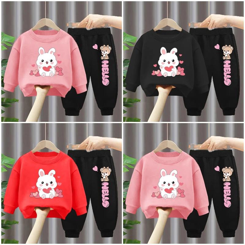 Bộ dài tay bộ thu đông hình thỏ cho bé bé gái Sandal bộ nỉ Dép Sandal