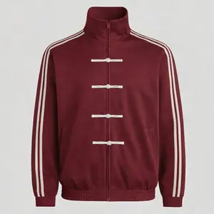 Unchvera —— (Real Picture) Lunar Stripe Jaket Imlek Track Jacket Fleece Chinese Knot Outer Unisex Chienese Style