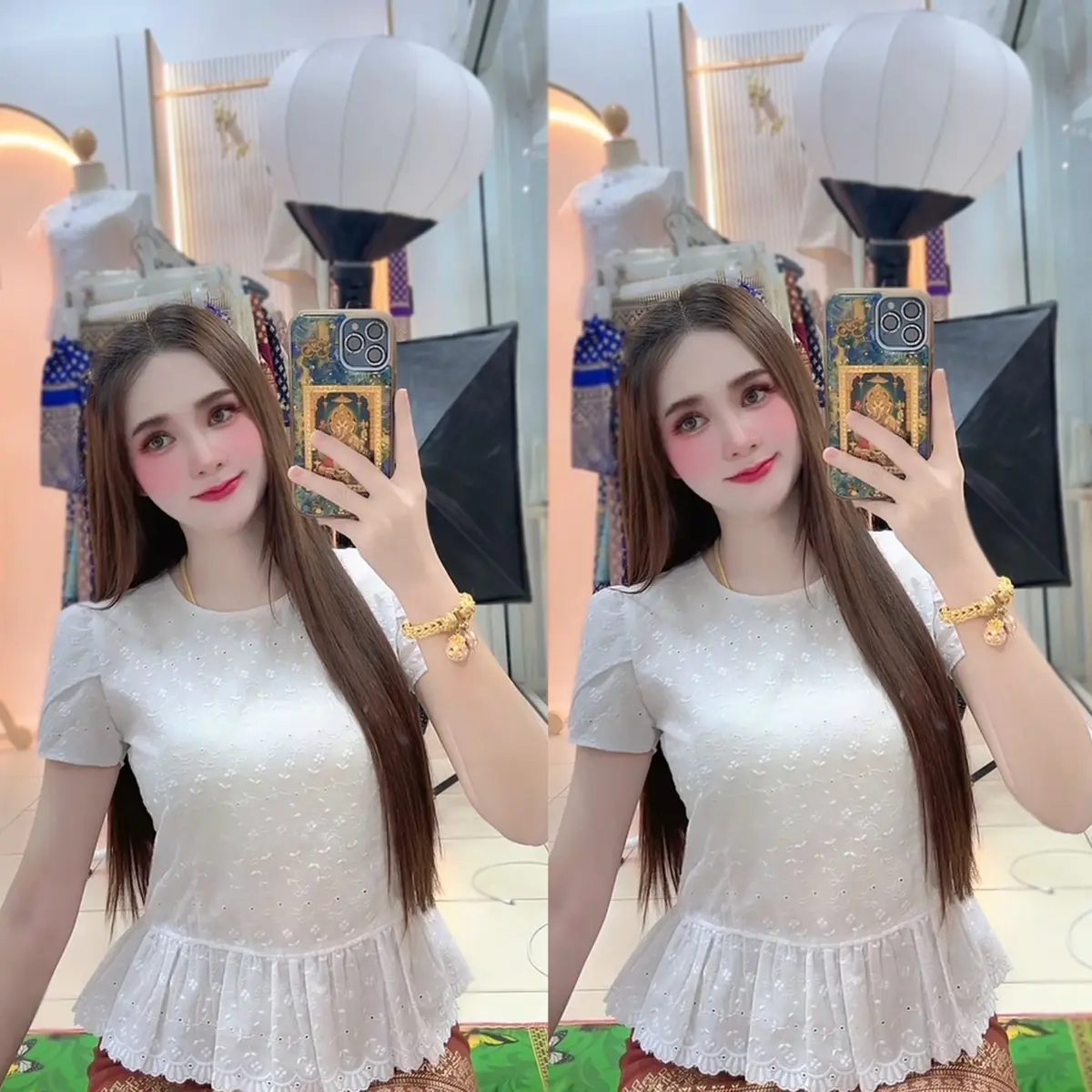 เสื้อลูกไม้มอญ งานซิปหลัง-ชายระบาย (+ 1Size )