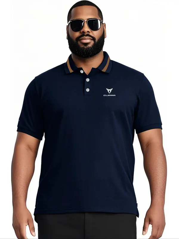 【Plus Size】 Letter Print Polo Shirt, Regular Fit Casual Short Sleeve Top for Summer, Men's Clothes for Daily Wear, Tropical 0