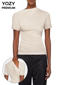 YOZY Women's Plain Ruched Tee, Casual Short Sleeve T-shirt for Spring, Women's Top for Daily Wear