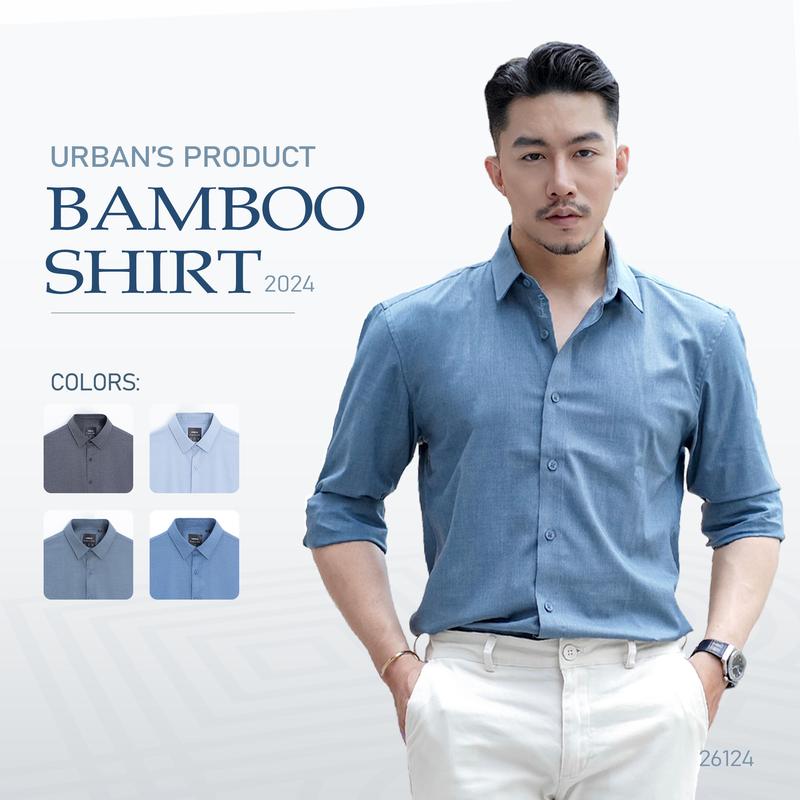 Áo sơ mi Shirt Có Cổ Menswear nam URBAN cao cấp vải Bamboo Thoáng Khí, Chống Nhăn, Phom Slim Phong Cách Lịch Lãm Mặc đi làm, đi học NO 26124 phối Nhung quần Jean, có màu trắng áonam  đẹp aonam  dep áo  sơ  mi  trắng  tay  dài  nam áo  hè  nam  đẹp