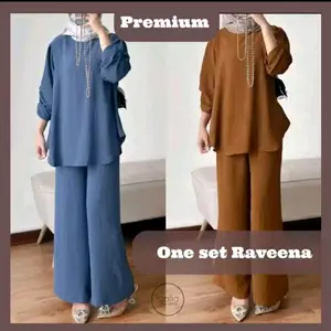 Raveena One Set Premiun Tangan Kerut | Setelan Crinkle Airflow | Syafla Grosir Fashion