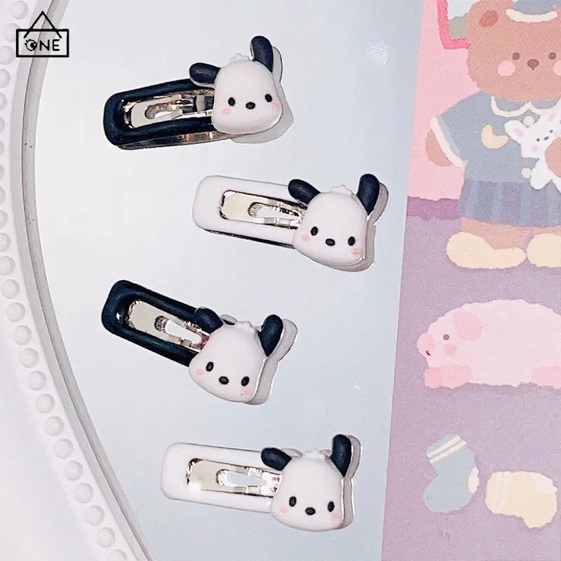 【Aaron COD】กิ๊บติดผมสุนัข Mini Pacha น่ารักคลิป BB สี่เหลี่ยมสีดำและสีขาวเรียบง่ายหมวกนักเรียนการ์ตูน