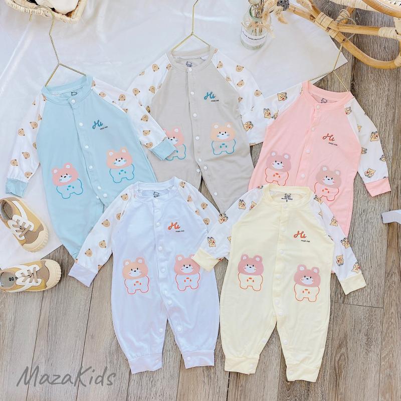 Bộ quần áo body dài thun lạnh HÌNH THÚ pha hoa văn mazza  cho bé 0 đến 09tháng Jumpsuit