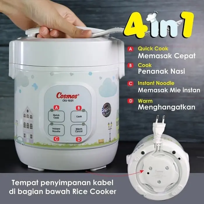 COSMOS magic com digital travel 4in1 CRJ 1031 penanak nasi Mini 0,3L Crj-1031 Penanak Nasi Anti Lengket CRJ1031 1