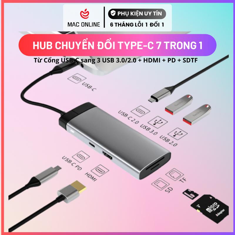 Hub chuyển 7 in 1 - Type C sang USB + HDMI + đầu đọc thẻ SDTF 0