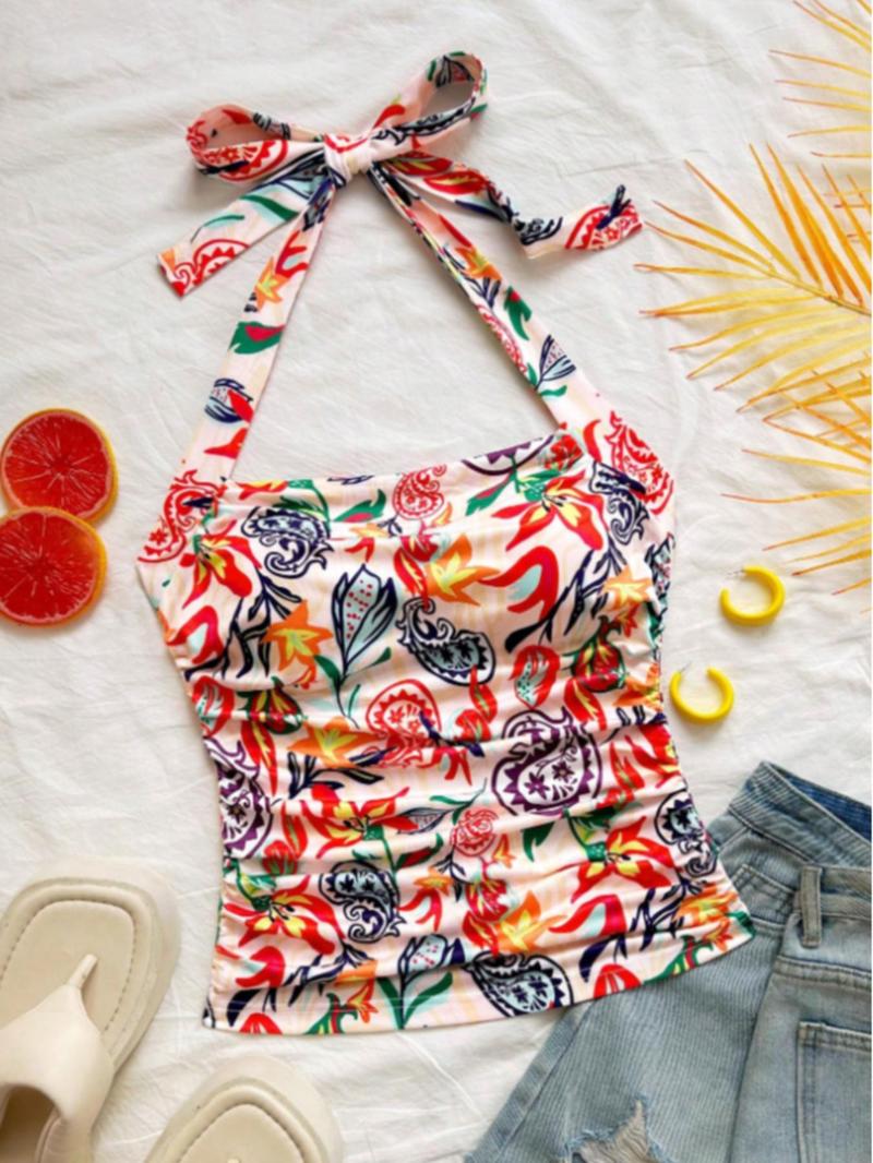 Product Introduction of Women's Landscape Print Halter Neck Top, Casual Sleeveless Top for Summer, Ladies Clothes for Daily Wear 5