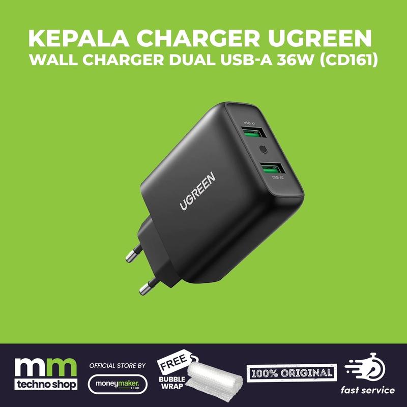 UGREEN Charger Adaptor 36W Dual Port USB Type A Fast Charging Cable Kabel 0