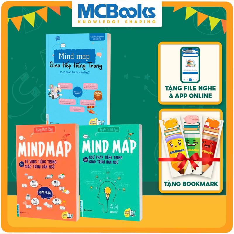 Sách Combo Sách Mindmap tự học tiếng trung theo giáo trình hán ngữ ( Ngữ pháp + Từ vựng + Giao Tiếp)