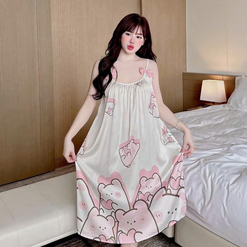ĐẦM NGỦ LỤA LATIN ĐÍNH NƠ 2 DÂY DỄ THƯƠNG DÁNG DÀI Women Dress 3