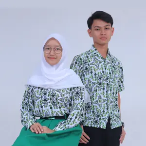 Atasan Batik Seragam Sekolah Mi Jawa Barat Hijau Lengan Panjang
