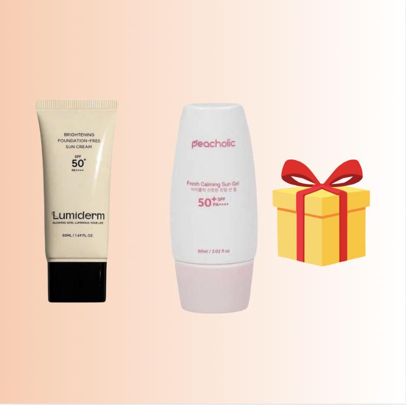 S28_ KÈM QUÀ COMBO 1 tuýp Kem chống nắng brightening foundation-free sun cream spf50 PA++++ tuýp 50ml C08 + 1 Tuýp Kem Chống Nắng Nâng Tone Fresh Calming Sun Gel Peacholic SPF 50+ PA++++ 60ML M37