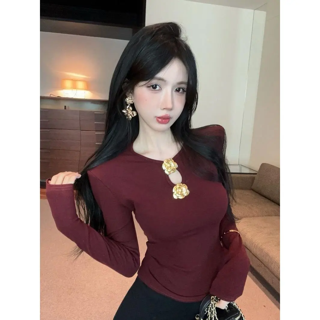 Áo Dài Tay, Phong Cách Cổ Điển, Thiết Kế Hoa Trà Thanh Lịch, Có Nút Và Khoét Lỗ Thích Hợp Cho Mùa Thu Và Mùa Đông, Hàng Mới Về, Áo Lớp Nền Cao Cấp Đơn Giản, Dành Cho Nữ