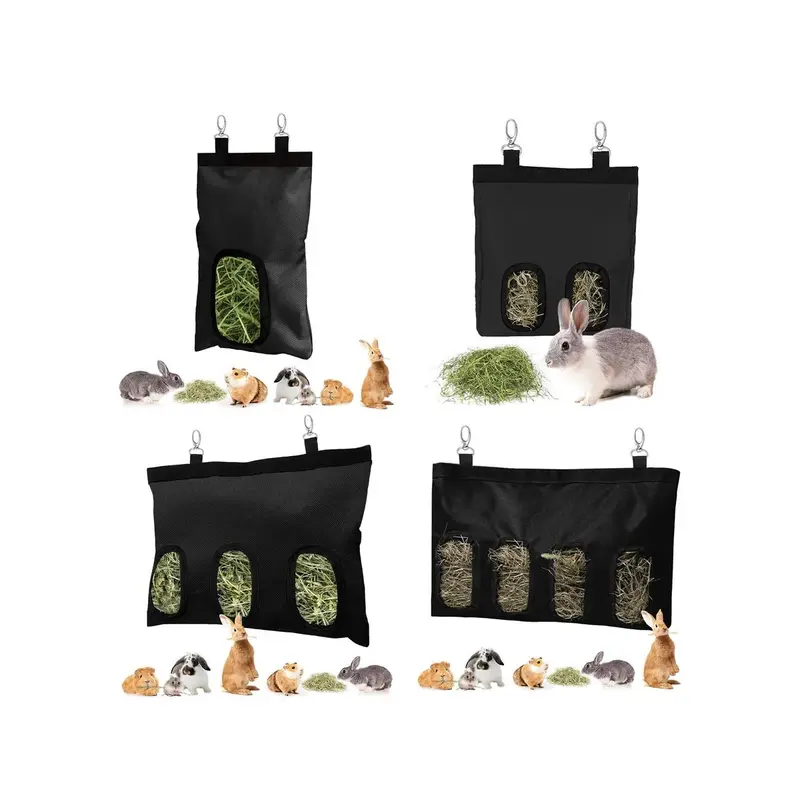 Rabbit Hay Bag Feeder, Black 600D Oxford Cloth Fabric Hay Hanging Feeder Storage For Rabbit Chinchilla Small Animals 0