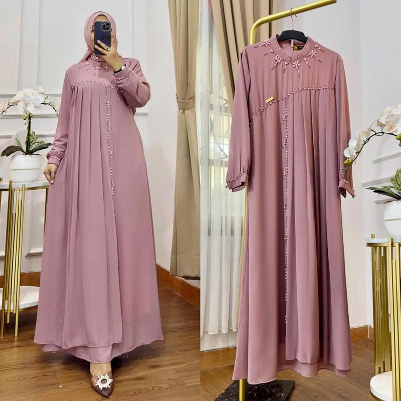 Najah Fashion Alfai Dress Lebaran 2025 Ceruty Babydoll Payet Remaja Muslim Ukuran MLXL DAN XXL Premium 4