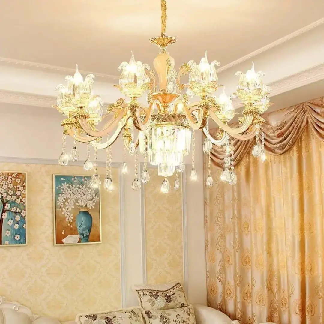 LAMPU HIAS GANTUNG KRISTAL BUNGA MEWAH / LAMPU GANTUNG RUANG TAMU / LAMPU CHANDELIER Bohlam Gold