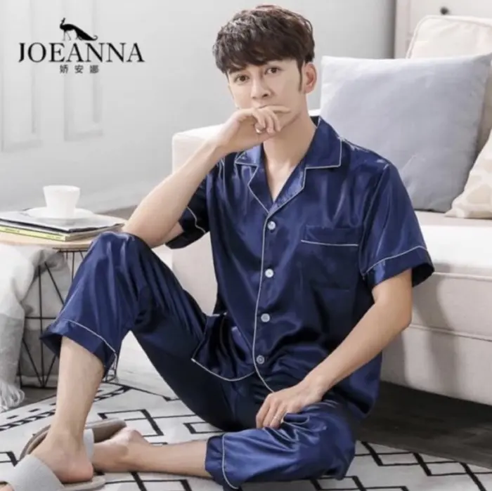 BAJU TIDUR COWOK DEWASA SATIN IMPORT PIYAMA PRIA SET CELANA PANJANG
