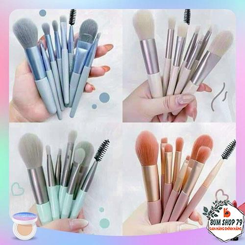 Full Bộ cọ 8 cây makeup lông mềm mịn tặng kèm túi Zip Vintage, Bộ cọ trang điểm cá nhân gốm 8 cây chính hãng 1