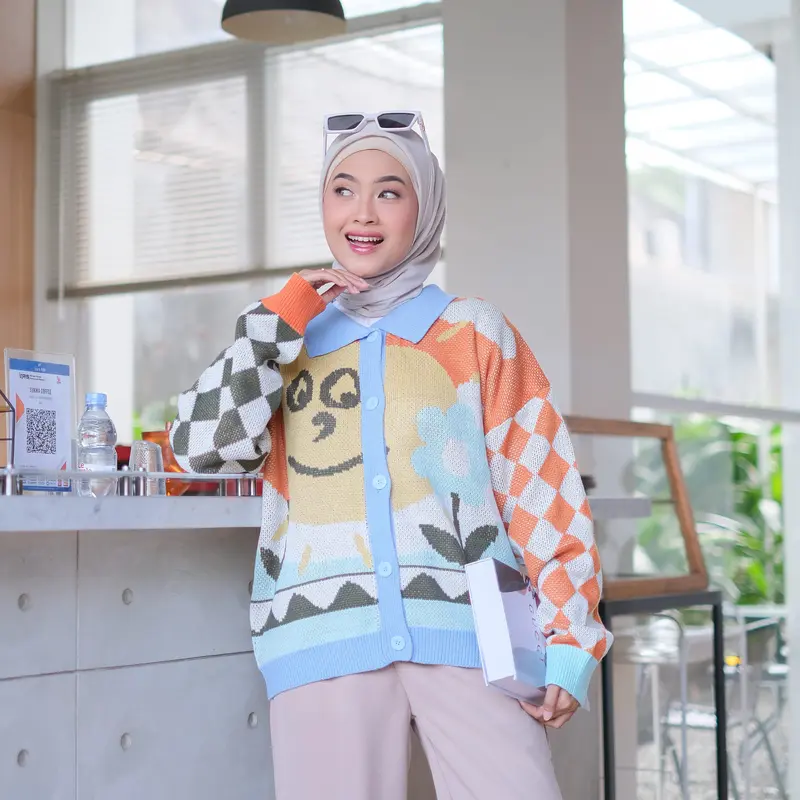 Memoji Cardy Full Colour Knitwear Korean Style Baju Motif 0