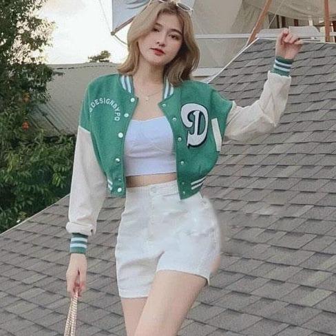 Áo khoác bomber nữ chữ D form ngắn crotop vải nỉ cao cấp ️ Áo khoác nữ phong cách Ulzzang