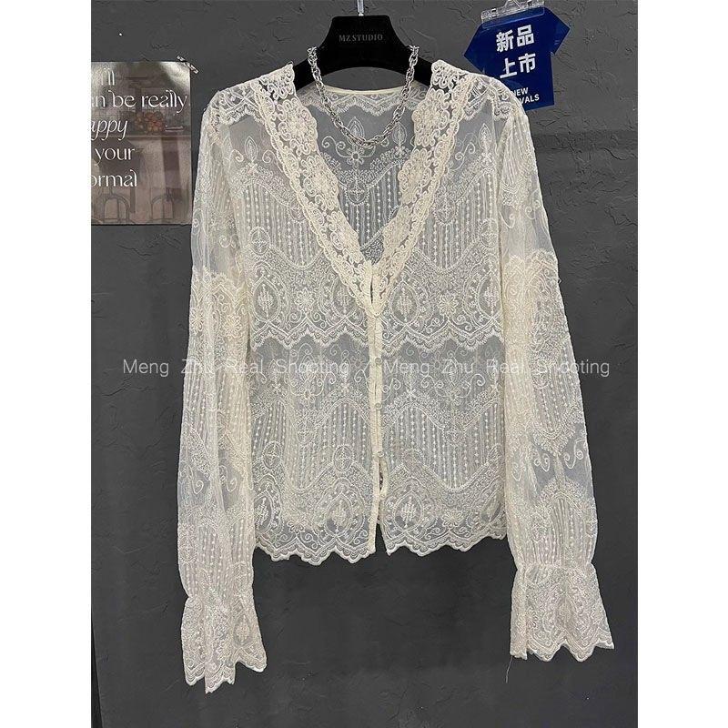 Áo Cardigan Phong Cách Châu Âu, Cao Cấp, Hàng Mới Về 2025, Cổ Chữ V, Chắp Vá Ren khoét Móc, Áo Khoác Sơ Mi, Dành Cho Nữ, Áo Cánh Mùa Đông Women Top 1
