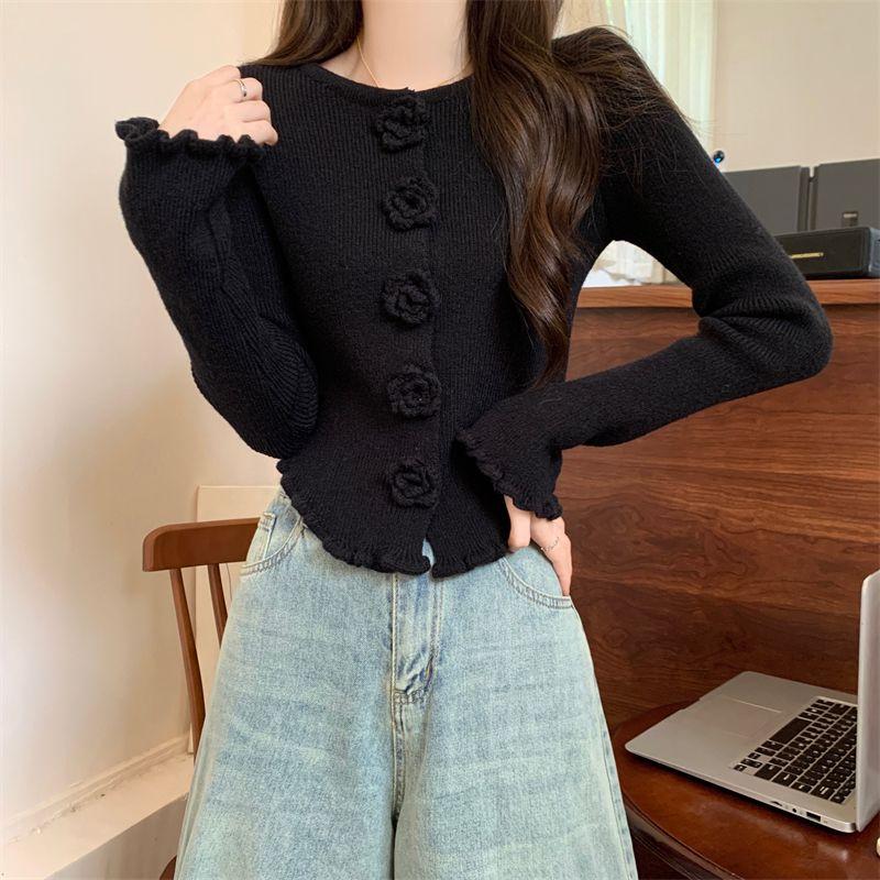 Product Introduction of Áo Len Hoa Hồng Ba Chiều Màu Đỏ, Dành Cho Nữ, Với Áo Khoác Selvedge Dây Áo Cardigan Dệt Kim, Phong Cách Mùa Thu Và Mùa Đông, Phong Cách Giáng Sinh Năm Mới, Ins Năm 2024, Áo Thời Trang Top Women 25
